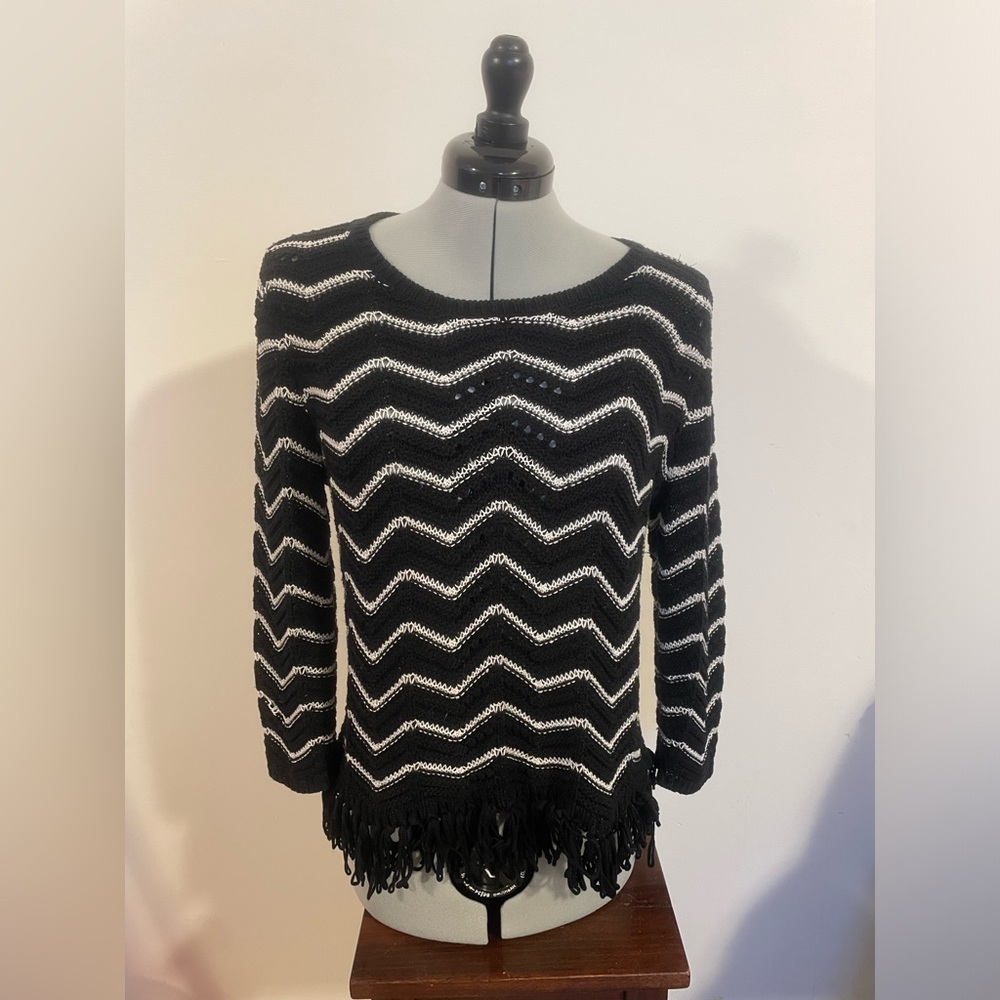 Ruby Rd. Black & White Chevron Knit Sweater - Petite Large
